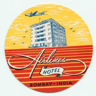Bombay India Airlines Hotel Vintage Constellation Travel Luggage Label