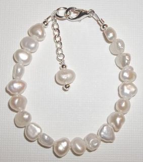 Newborn Baby Bracelet White Freshwater Pearl Silver