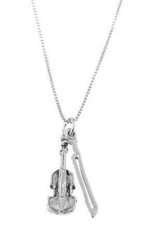 Sterling Silver Strings Instrument Violin and Bow Charm with Box Chain