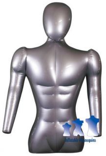 Inflatable Mannequin Male Torso w Head Arms Silver