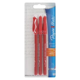  Eraser Mate Ballpoint Stick Erasable Pens Red Ink Medium 3 Pack