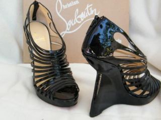 Christian Louboutin Shoes Heels Disqueen 120mm Black Strappy Wedge