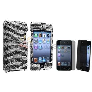  Black Zebra Bling Hard Case Cover Privacy Guard For iPod touch 4 G 4th