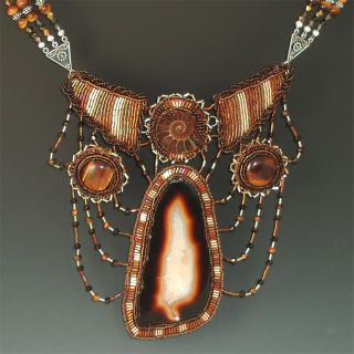 Nairobi Beadwork Agate Ammonite Pendant Necklace