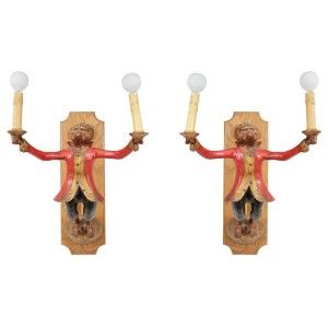 Pair Carved Paint Wood Grove Isle Hotel Monkey Sconces