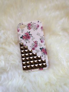 Studded Off White Floral iPhone 4 4S Case