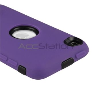 For iPod Touch 4 4G 4th Gen Deluxe Purple 3Piece Hard Skin Case Cover