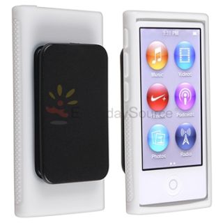  Gel Soft Skin Case Cover w/ Belt Clip White For iPod Nano 7 G 7th Gen