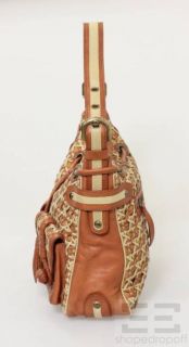Isabella Fiore Tan Beige Lattice Leather Shoulder Bag