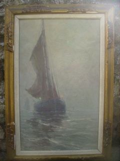 Ships in The Mist Quality Albert Isidore de Vos Antique Oil Painting