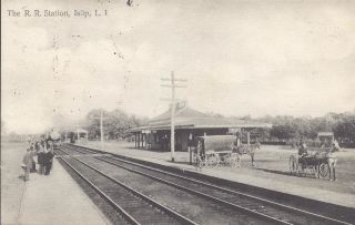 NY; ISLIP, LONG ISLAND   TRAIN STATION RAILROAD DEPOT VINTAGE 1908