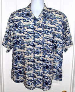 Jerry Garcia Blue Multicolor Rayon Button Front Short Sleeve Shirt Men