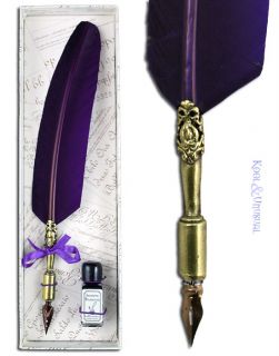 Small Royal Purple Italian Feather Quill Pen and Ink Set