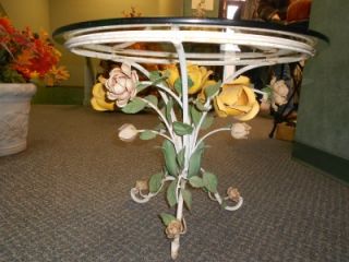 Italian Vintage Shabby Chic 1960s Toleware Roses Flower Table with
