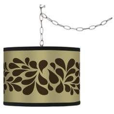swag style brown splash on tan shade plug in chandelier