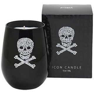  Silver Skull and Crossbones Icon Candle in Black Glass   #W4607  