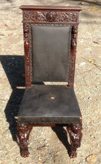 Johnson Sons Carved Oak Figural Standing Ladies Side Chair
