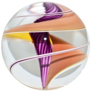 Glass Marble Steve Maslach Plum Latticinio w Peach Yellow