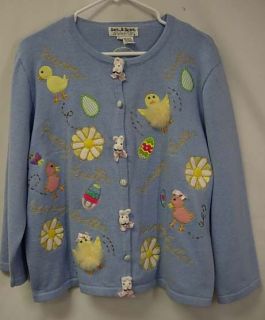 Jack B. Quick Easter Bunny & Fluffy Chick Beaded & Applique Cardigan