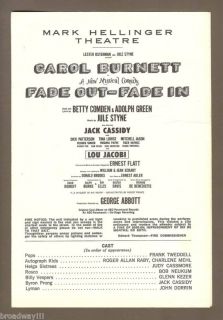  Burnett FADE OUT FADE IN Jule Styne Jack Cassidy 1964 Preview Playbill