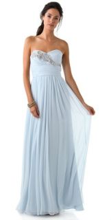 Marchesa Notte Strapless Gown with Embroidered Bodice