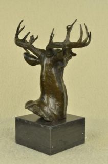 Signed Elk Stag Deer Buck Lodge Cabin Wildlife Art Bronze Marble