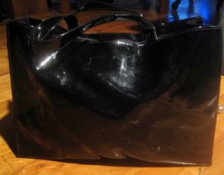 Jacques Dessange Paris Black Vinyl Patent Leather Tote Bag Purse
