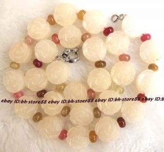 China Jade 14 mm Flat Round Carven Gemstone Beads 19