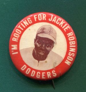 1947 IM ROOTING FOR JACKIE ROBINSON BROOKLYN DODGERS ORIGINAL PIN VERY