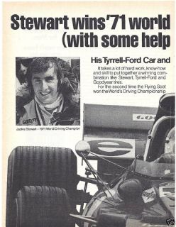 RARE 1971 Jackie Stewart F1 Tyrrell Championship Win Ad