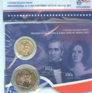 Presidential 1$ Coin&Spouse Medal Set JAMES K. AND SARAH POLK 2009
