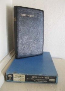 Vintage Collins UK Thin Pocket Bible KJV French Morocco Leather in