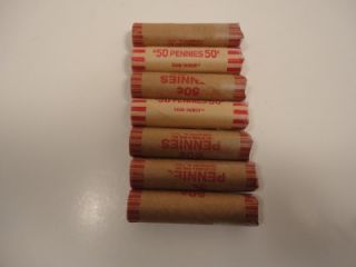 Lot of 7 Rolls of Copper Wheat Pennies Mixed Dates 350 Lincoln