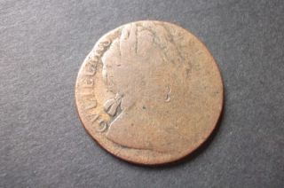 William Mary Half Penny Coin Probably 1694 But Worn