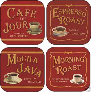 Vintage Coffee Label Coaster Set Rustic Country Java