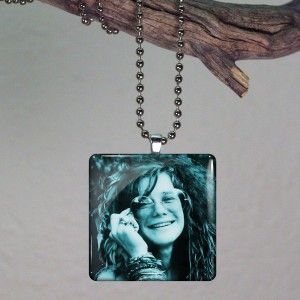 Janis Joplin Portrait Glass Tile Necklace Pendant 634