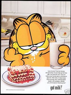 1999 Garfield The Cat Mustache Milk Promo Print Ad