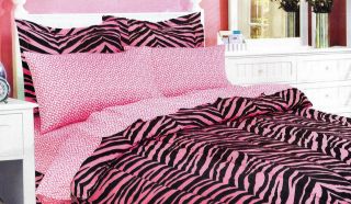 NIP Pink Black Zebra 6pc Twin Comforter Set w Bedskirt Sham Leopard