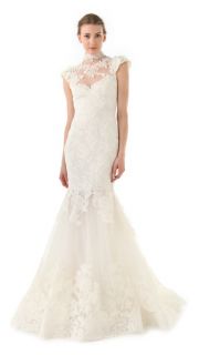 Marchesa Lace Gown with Illusion Neckline