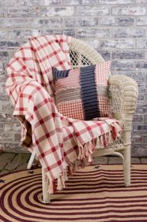 COUNTRY PRIMITIVE CLAYTON RED WINDOWPANE PLAID WOVEN THROW 100% COTTON