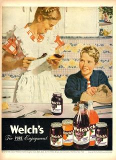 1947 Welchs Grape Juice Jelly Mom and Son in Kitchen Print Ad