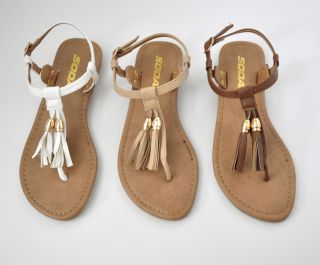 Soda Jayma s Slingback T Strap with Tassels Thong Sandals 3 Colors