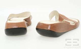 Jean Michel Cazabat Brown Leather Top Stitched Slide Sandals Size 41