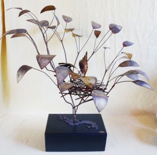 1968 Vintage C Jere Mid Century Metal Sculpture Tree Bird Nest