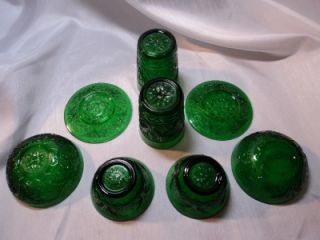 Vintage Green Depression Oatmeal Glass Set 8 Piece Lot