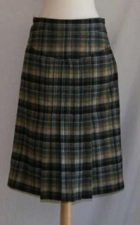  Von Furstenberg Pleated Plaid Wool Skirt 4 Small Green Brown