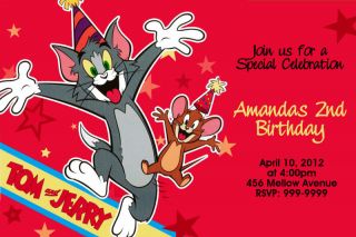 Tom and Jerry Birthday Party Invitations 24hr Service UPRINT 4x6 or