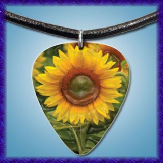 Sunflower Guitar Pick Leather Necklace Nature Jewelry
