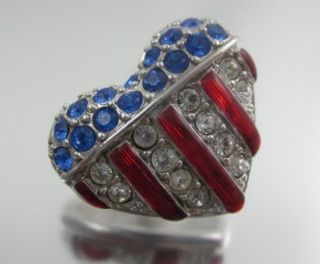 New Swarovski American Flag Heart Crystal Tack Pins