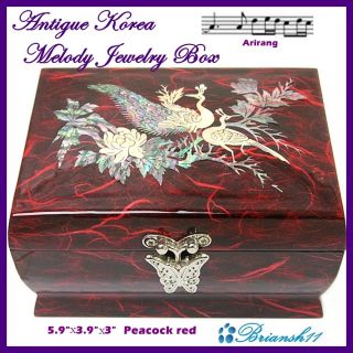 Hanji Korea Antique Jewelry Box Music Jewelry Box Peacock Red L5